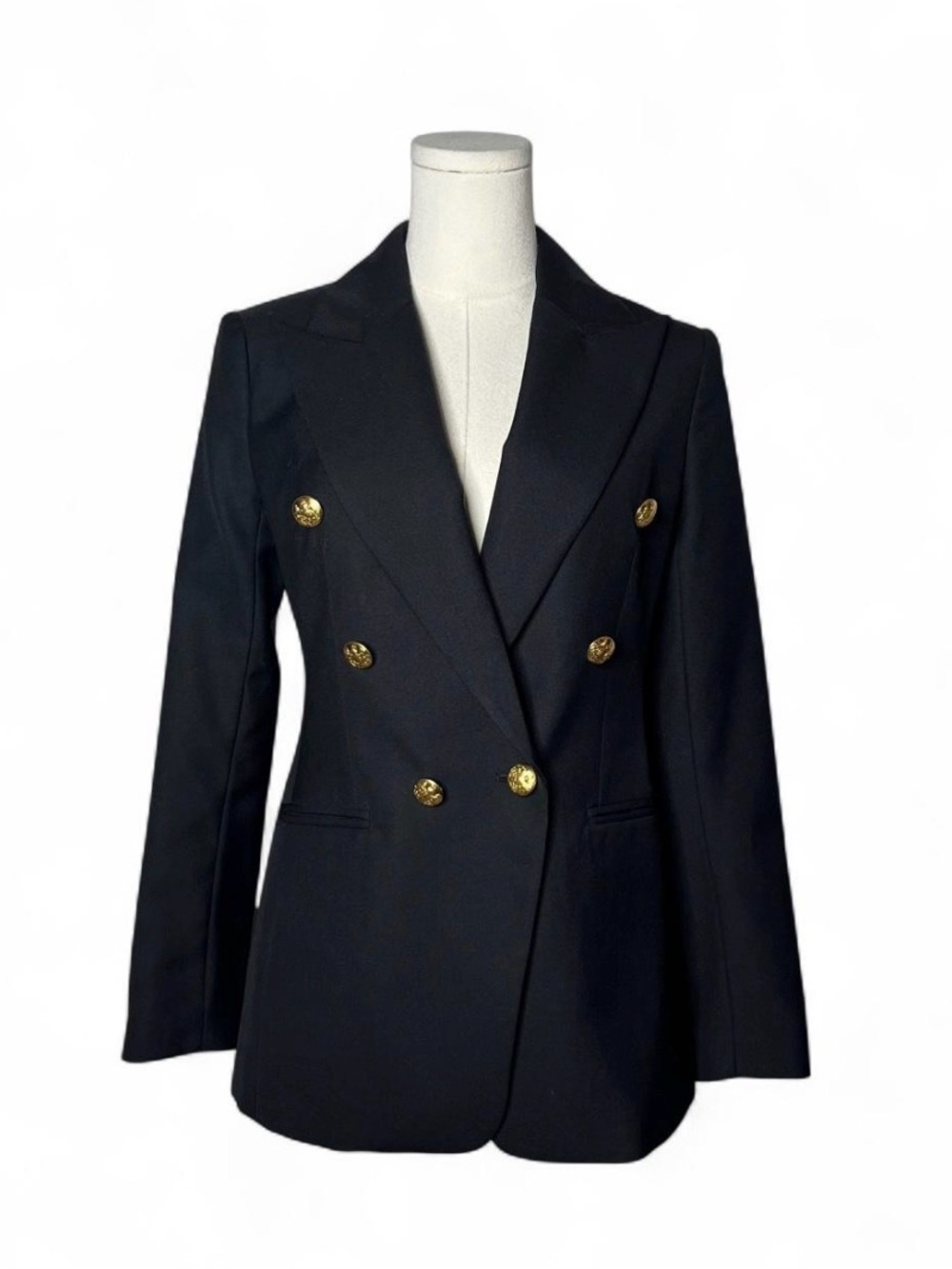Banana Republic Wool Blend Gold Crest Buttons Double Breasted Blazer Jacket